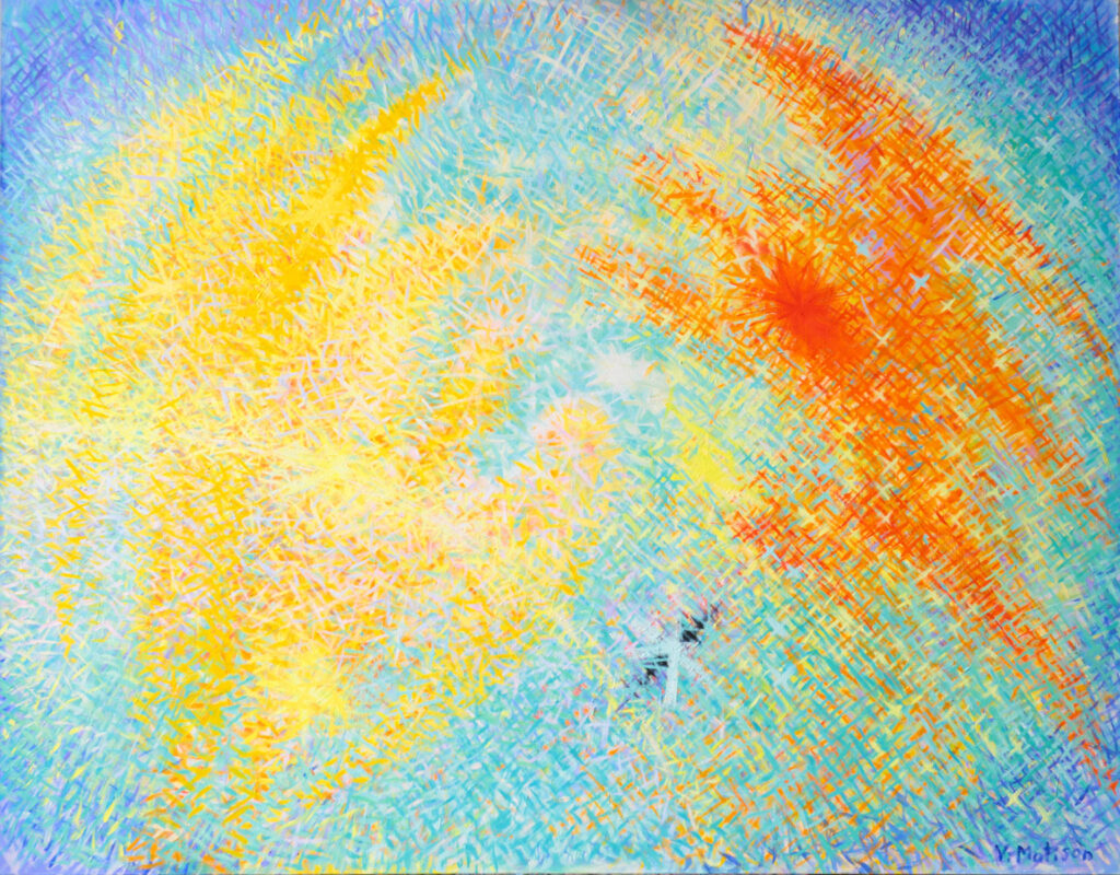 Medium: Oil on canvas
Size: 125 x 160 cm
"Birth. A Dedication to Ukraine" is a heartfelt tribute to Ukraine’s resilience, painted with spectral oils in a burst of yellows, oranges, and blues. Viktorija Matison captures the residual trace of hope and struggle, letting the colors flow as a conscious emotion without form. This weightless, gravity-defying composition reflects a new life emerging, offering viewers an emotional connection to renewal and strength in the face of darkness.